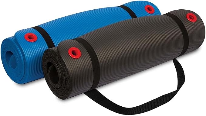 Body Sport 1/2 Inch Non-Slip Exercise Mat with Carry Strap for Men & Women - Thick Foam Surface for Yoga, Pilates, Fitness, and Aerobics - Home & Gym Workouts