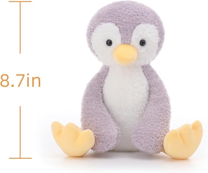 Apricot Lamb Purple Velvet Penguin Stuffed Animals for Kids, Soft Cute Plush Toys for Baby Girl and Boy, 8.7 Inches