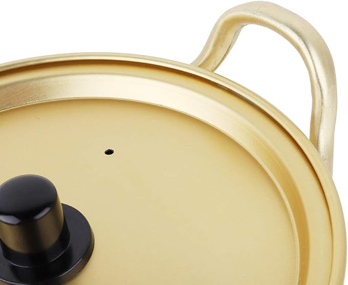 SUNGOOYUE Yellow Aluminum Ramen Noodle Pot 20cm Korean Soup Pan Aluminum Alloy Fast Heating Double Handle for Pasta Soup and Noodles on Open Flame or Ceramic Stove (#3)