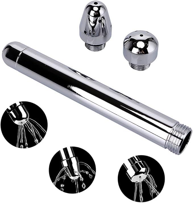 Aluminium 3 Shower Heads Water Nozzle Anal Douche Vaginal Cleaning Kit + Velvet Carry Bag