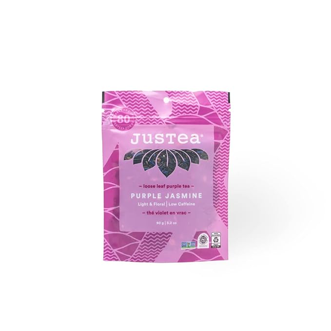 JusTea PURPLE JASMINE | Loose Leaf Purple Tea | Recyclable Refill Pouch | 40+ Cups (3.2oz) | Low Caffeine | Award-Winning | Fair Trade | Non-GMO