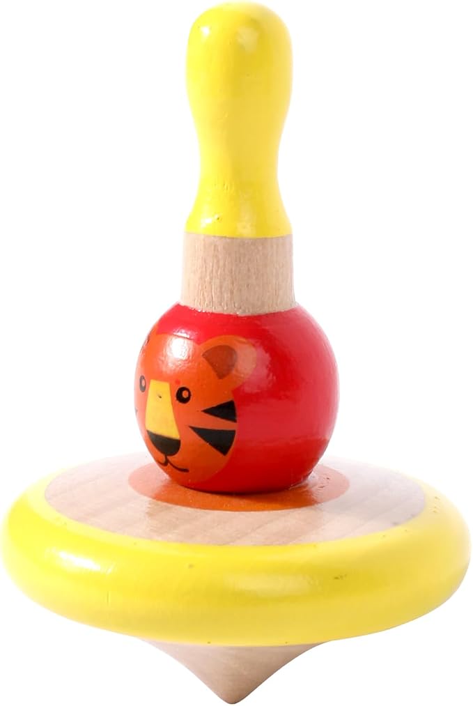 WODI 3PCS Wooden Spinning Tops - Adorable Animal Gyroscope Toys for Toddlers, Safe & Fun Montessori Educational Gift, Fidget Spinner for Kids/Toddlers (#2)