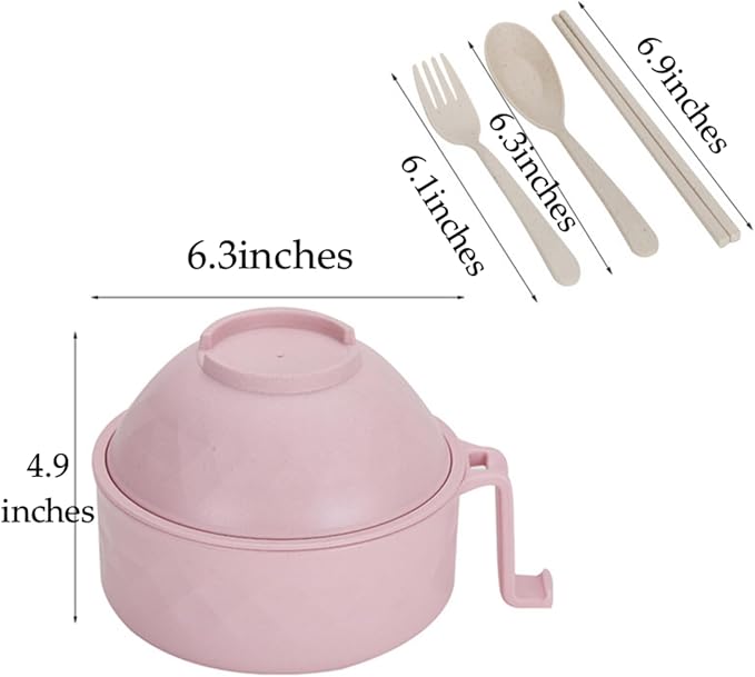 Layron Ramen Cooker Ramen Bowl Set with Chopsticks Microwave Noodle Bowl College Dorm Room Essentials for Girls for Boys Apartment Essentials (pink)