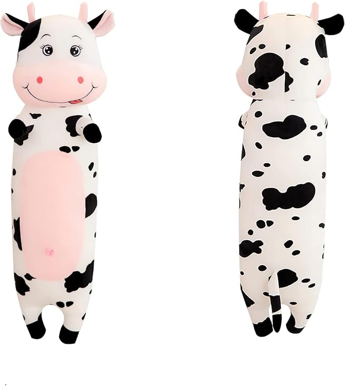 TEFU Lovely Creative Milk Cow Plush Pillow Toys Soft Stuffed Cartoon Animal Cattle Doll Bedroom Sleeping Pillow Cushion,Gifts for Friends Kids (100cm/39.3in)