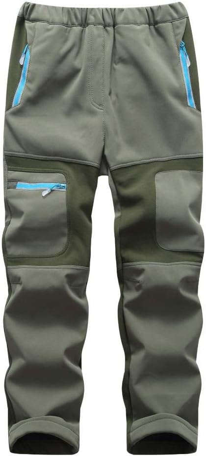 linlon Kids Boy's Snow Waterproof Pants Youth Fleece Lind Hiking Softshell Warm Insulated Trousers