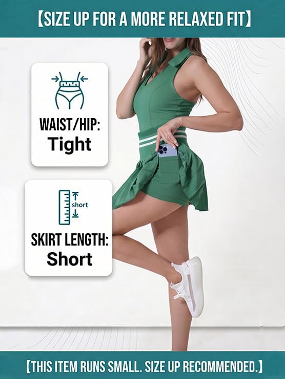 Two Piece Tennis Skirt Set for Women, Athletic Outfit with Pockets & Built-in Shorts, Moisture Wicking Golf Dress