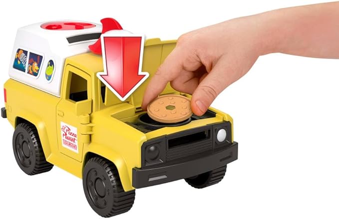 Fisher-Price Imaginext Disney and Pixar Toy Story Pizza Planet Truck with 3-inch Buzz Lightyear & Alien Friend Action Figures, Toy Vehicle & Pizza Projectile Accessories