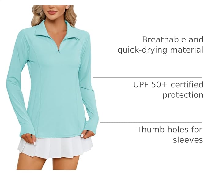 LOMON Women Long Sleeve Shirts Sun Protection 1/4 Zip Summer Quick Dry Hiking Shirts Quarter Zip Pullover for Women