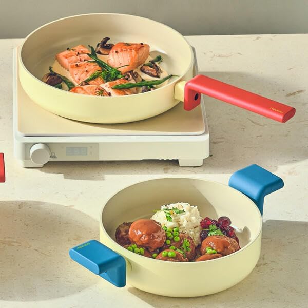 Neoflam Danish Forged 9.5" Stir Frying Pan with Handle, Kitchen Nonstick Ceramic Coating Tamagoyaki Omelet Skillet, Healthy Cooking Induction Compatible Cookware, Made in Korea (24cm)