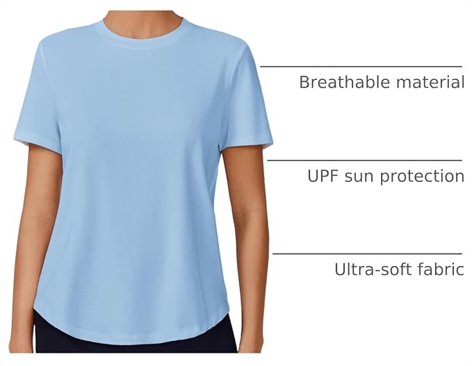 PINSPARK Soft Workout Tops for Women UPF 50+ Sun Protection Shirt Quick Dry Athletic Running Hiking Travel Basic Tee Shirts