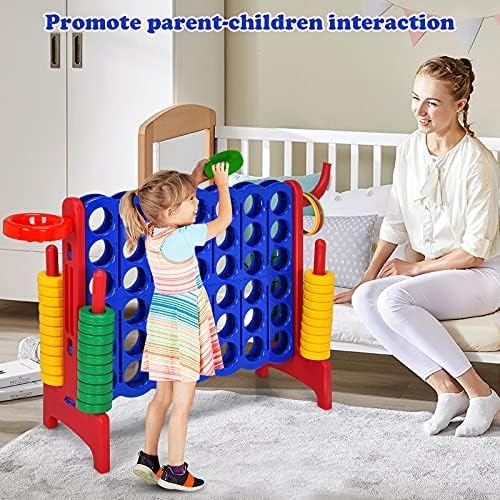 DORTALA Giant 4-in-A-Row, Plastic Jumbo Connect Game Set w/42 Jumbo Rings, Quick-Release Slider, Ring Toss, 2.5Ft Indoor Outdoor 4 to Score Yard Game w/Basketball Hoop