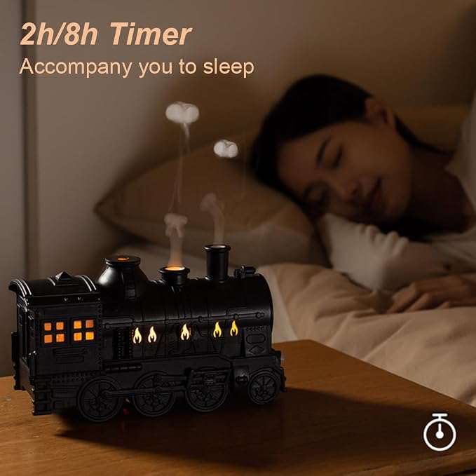 Steam Train Essential Oil Diffuser Set, 300 ml Retro Train Aromatherapy Diffuser with Night Light, Includes 2 Essential Oils, Desk Decor Humidifier, Gift for Train Lovers