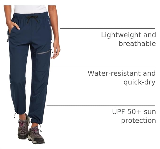 baleaf Women's Hiking Pants Quick Dry Lightweight Water Resistant Elastic Waist Cargo Pants for All Seasons