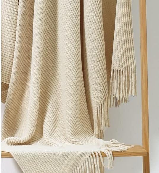 CREVENT Super Cozy Soft and Warm Chenille Throw Blanket for Sofa Couch Chair Bed, Spring Summer Fall All Season Use, Gift for Mom Girlfriend (50''X60'' Ivory)