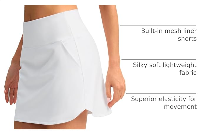 16'' Skorts for Women with 4 Pockets Athletic Tennis Golf Skirt | Built-in Shorts, High Waisted, Stretchy, A Line, Casual, Pickleball, Skort