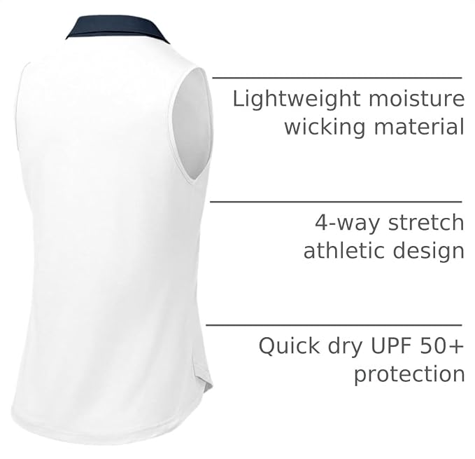 BGOWATU Women's Sleeveless Golf Polo Shirts Collared V Neck Tennis Tank Tops UPF 50+ Quick Dry Lightweight