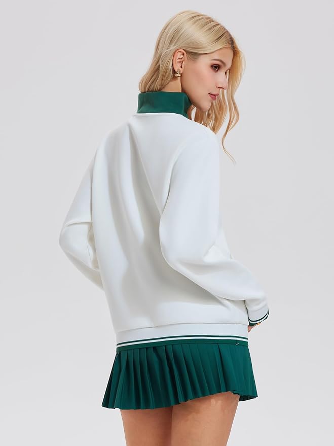 Airfree Women Two Piece Tennis Skirt Set Golf Outfits Half Zip Oversize Pullover Sweatshirt 2 Piece Skirt Sets with Pockets