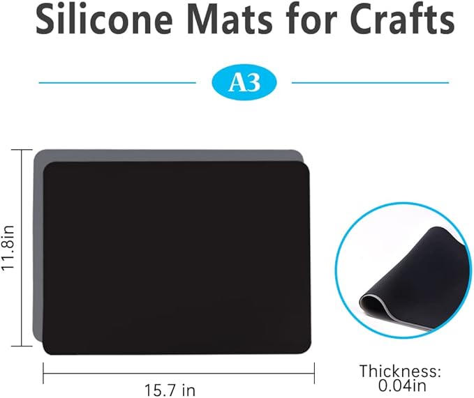 Silicone Mat, IKOCO 15.7"x 11.8" Silicone Craft Mat for Playdough A3 Large Nonstick Resin Molds Sheets for Epoxy Resin Jewelry Casting, Black and Grey