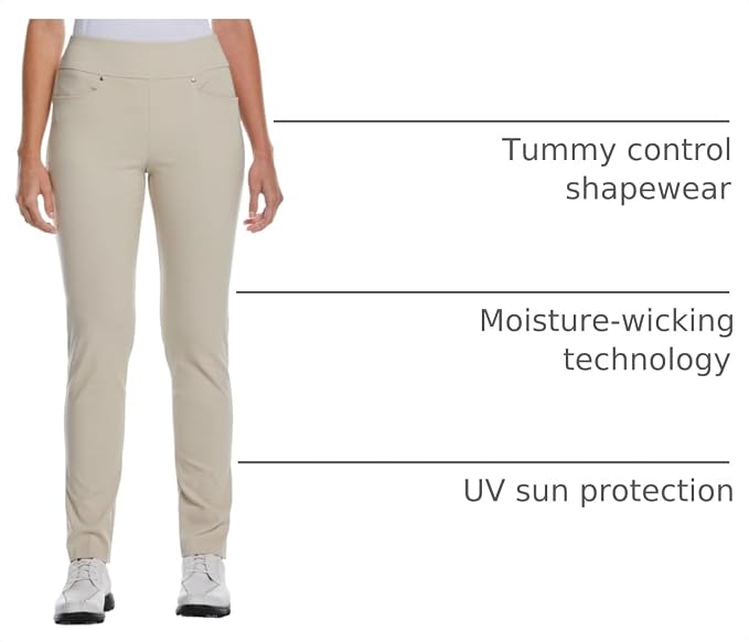 PGA Tour Women's Stretch Golf Pants with Pull-on Waist, 31" & 32" Inseams, Tummy Control, Moisture-Wicking, Sun Protection