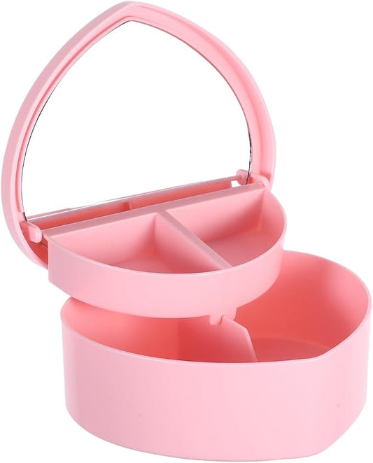 jojofuny Heart Shaped Jewelry Box Double Layer Decorative Storage Case with Mirror Desktop Organizer for Necklace Earrings Rings 5.31 X 5.31 X 2.16 in Gift for Girls