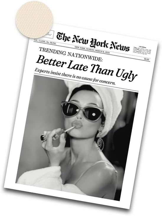 iHery 16x20in Audrey Hepburn Better Late Than Ugly Unframed Wall Art | Unframed Canvas Print, Vintage Fashion Wall Decor Poster for Bathroom, Bedroom, Apartment and Girl Dorm, 1Pack