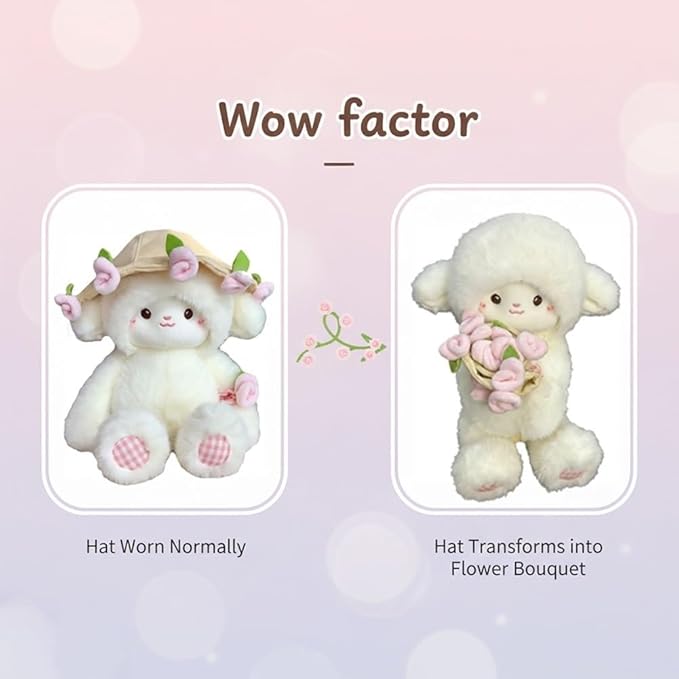 Baby Sheep Bouquet, 11.8IN Rose Baby Sheep Bouqet Plush Toy with Removable Hat Turn into a Bouquet, Hand-Flower Cute Sheeps Stuffed Lamb Plush Toy for Home Bedroom Decor, Holiday Birthday Gifts(#A)