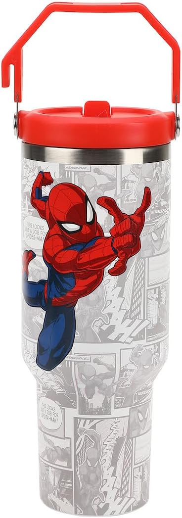 Bioworld Spider-Man Web Swinging Poses White 40 Oz Stainless Steel Water Bottle
