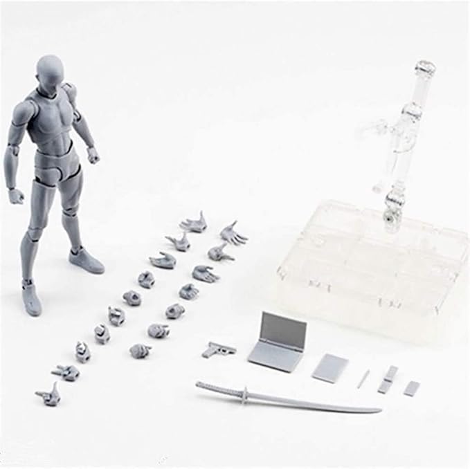 AXITWXIT Action Figures Body-Kun DX & Body-Chan DX PVC Figure Model Drawing for S H Figuarts with Box for Artists (Gray, Male)