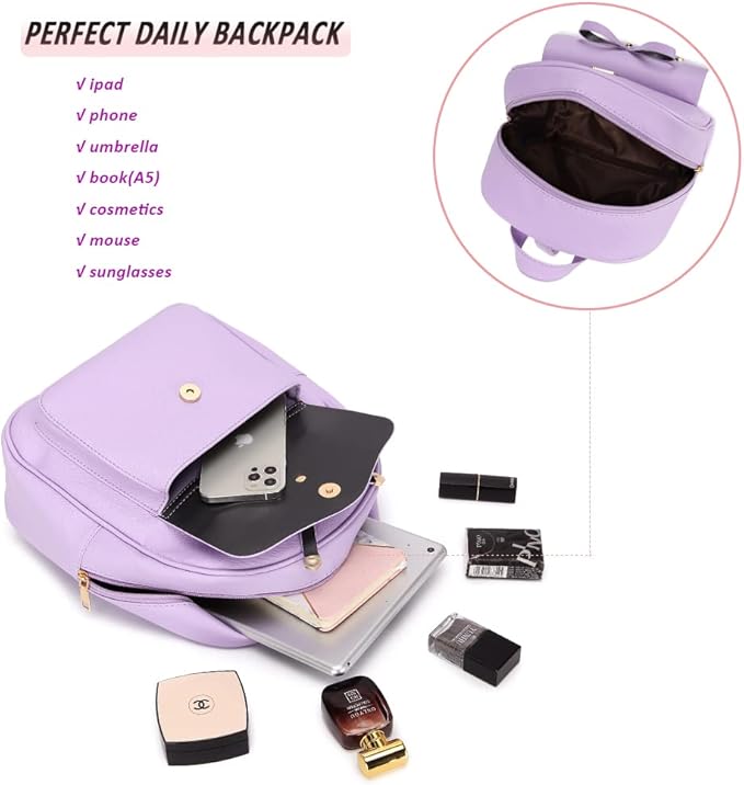 MACCINELO Cute Leather Mini Backpack Purse for Women Bowknot Small Backpack for Girls gift Rucksack Ladies Shoulder Bag 3pcs