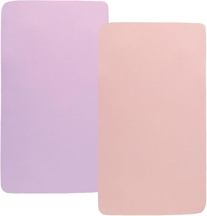 Pack n Play Sheet Stretchy Fitted Portable Mini Crib Sheets Set 2 Pack,Playard Sheets Convertible Playard Mattress Cover,Ultra Soft Jersey Material, Light Purple & Pink
