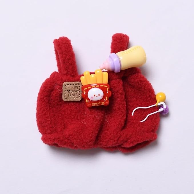 Designer Clothes for 15cm/17cm Dolls, Doll Knit Outfit Accessories with Red Sweater Overall, Black Camera and Beanie, DDK-Red