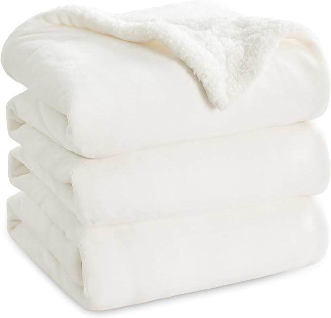 Bedsure GentleSoft Sherpa Fleece Blankets King Size for Bed, Non-Heated, Thick and Warm Throw for Women and Men, Soft Fuzzy Plush King Blanket for Winter, White, 108x90 Inches