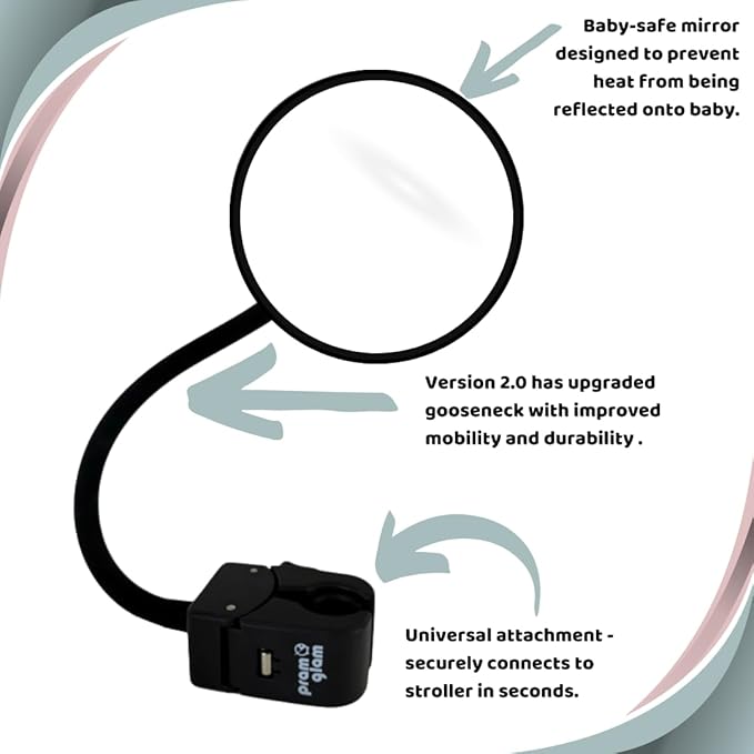 Original Stroller Mirror- See Baby's Face on Walks. Rear View Mirror for Prams and Strollers. Easy Connection. Universal Stroller Accessory for Safety and Connection.