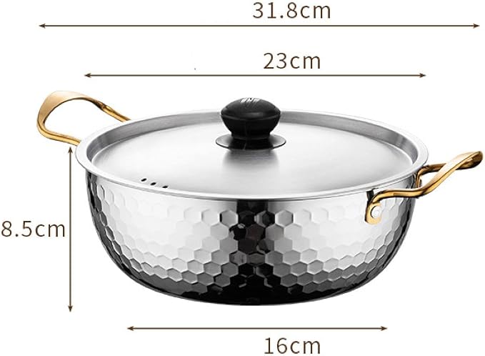 Korea Ramen Pot Stockpot Practical Stainless Steel with Lid Soup Pot Saucepan for Backyard Parties Hiking Picnic Pasta Curry, 22cm Argent