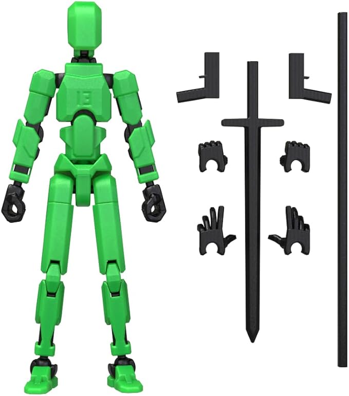 MerryXD T13 3D Action Figure,Assembly Completed Dummy Nova Tintan Lucky 13 Action Figure 3D Printed Multi-Jointed Movable Toy Green