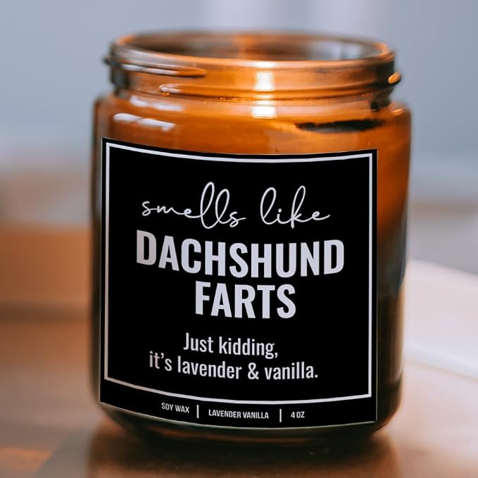 You Nique Designs, Dachshund Candle, 4 Oz, Dachshund Gifts for Women, Weiner Dog Gifts, Daschund, Wiener Dog, Daushaund, Dashound, All Natural Soy Vegan Aromatherapy Candles (Lavender&VanillaA 4oz)