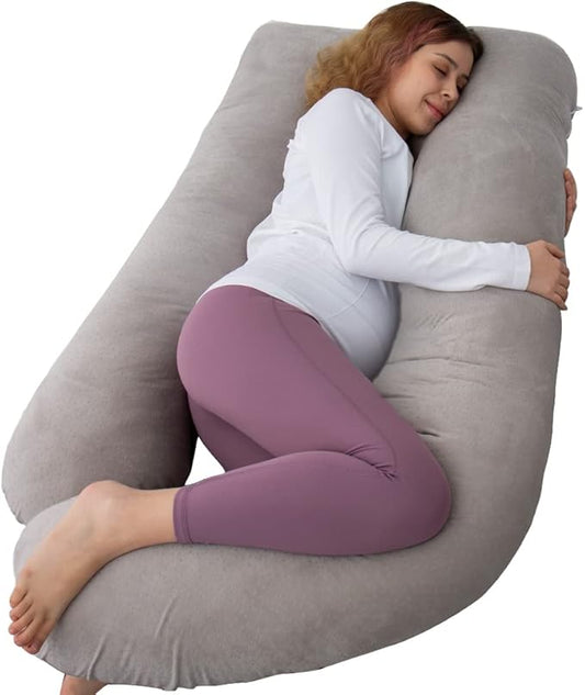 60 Inch Pregnancy Pillows for Sleeping, Extra Large U Shaped Body Pillow, Pregnancy Pillow, Maternity Pillow for Pregnant Women with Velour Cover (Grey)