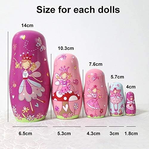 Nesting Dolls Rose Red Angel Wooden Matryoshka Russian Doll Handmade Stacking Toy Set 5 Pieces for Kids Girl