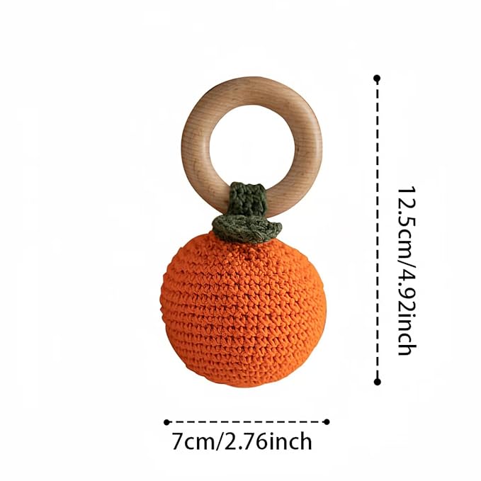 Wooden Baby Rattle Toys Stuffed Crochet Rattle with Teether Ring for Newborn Babies Fruit Wooden Teether Toy Infant Toddler Handcrafted Crochet Rattles Cute Shower Gifts for Boy and Girls