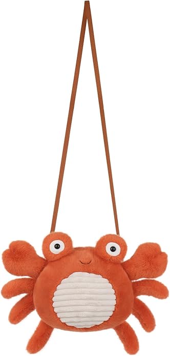 Apricot Lamb Happy Crab Shoulder Bag Shaped Crossbody Plush Shoulder Bag for Kids, Teen Girls Boys, Stuffed Animal Purse, Kids Fashion Handbags, 7.9 Inches
