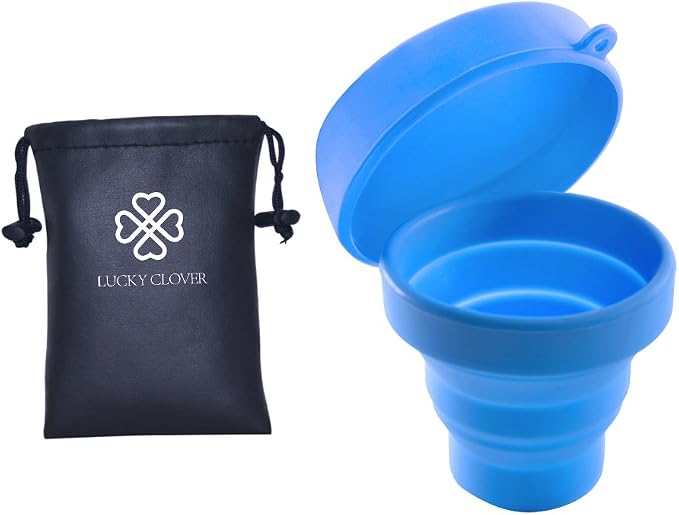 Menstrual Cup Sterilizer Cleaner, LUCKY CLOVER Collapsible Silicone Cup Foldable Sterilizing Cup for Menstrual Cups and Storing Your Diva Cup - Foldable for Travel(Blue)