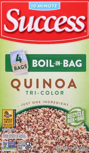 Success Boil-in-Bag Quinoa, Tri-Color Quinoa, 12-Ounce Box, Pack of 1 | Quick quinoa bag for easy meals, stovetop or microwave, ready in 10 minutes, gluten-free, kosher, non-GMO