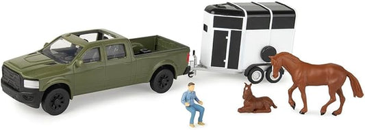 Agriculture 1/32 Green Pickup Truck with Horse Trailer & Figures 47599
