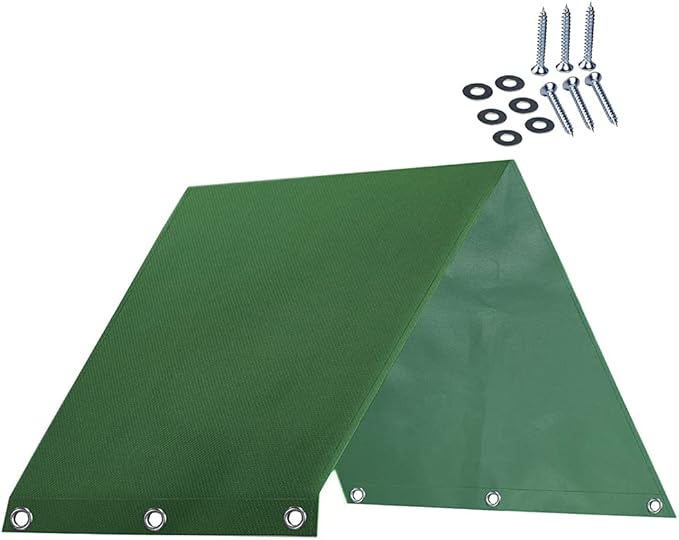 Swing Set Canopy Replacement Cover, 43" x 90" (109 x 228 cm) 600D Oxford Cloth with PVC Coating, Outdoor Shade Roof Tarp for Wooden Backyard Structures, Includes 6 Screws (Dark Green)