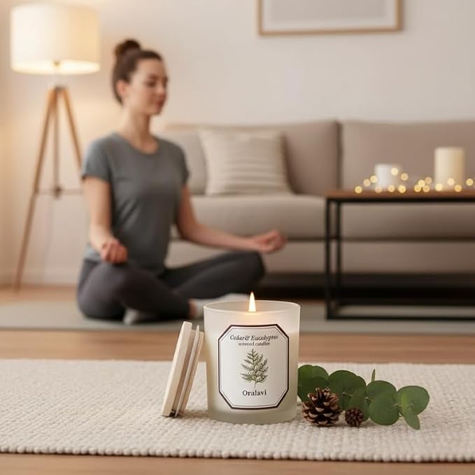 Cedar Eucalyptus Scented Candles for Home, Non-Toxic Soy Wax 16oz Aromatherapy Candle Gifts,Highly Scented & Long Lasting Cedar Candle for Home Relaxation|Stress Relief|Mediation|Spa