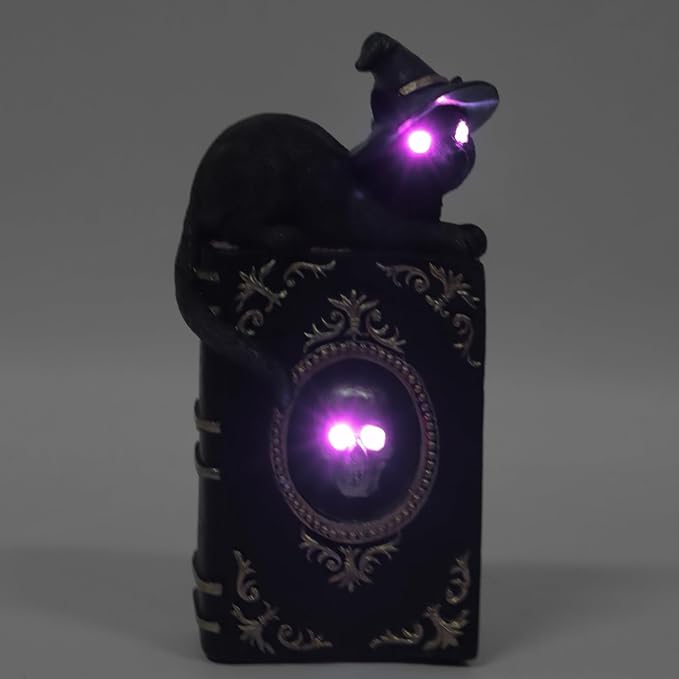 Little Witch Familiar Cat and Grimoire Figurine Black Resin Witch's Spells Witchcraft Collection (Black)