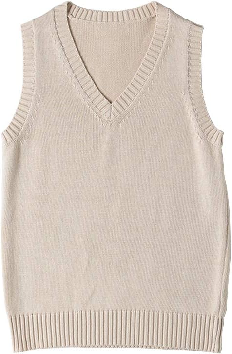 jinghuiyue Women’s V Neck Sweater Vest School Uniform Solid Color Sleeveless Knit Sweaters Pullover Tank Tops