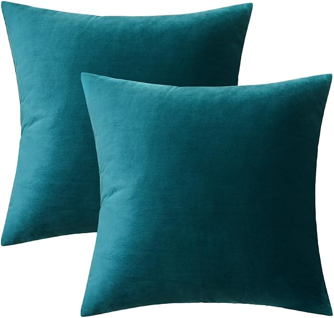 MIULEE Velvet Throw Pillow Covers 22x22 Inch Pack of 2 Teal | Soft Solid Decorative Pillow Covers, Modern Luxury Home Decor, for Couch Chair Sofa Bedroom Livingroom