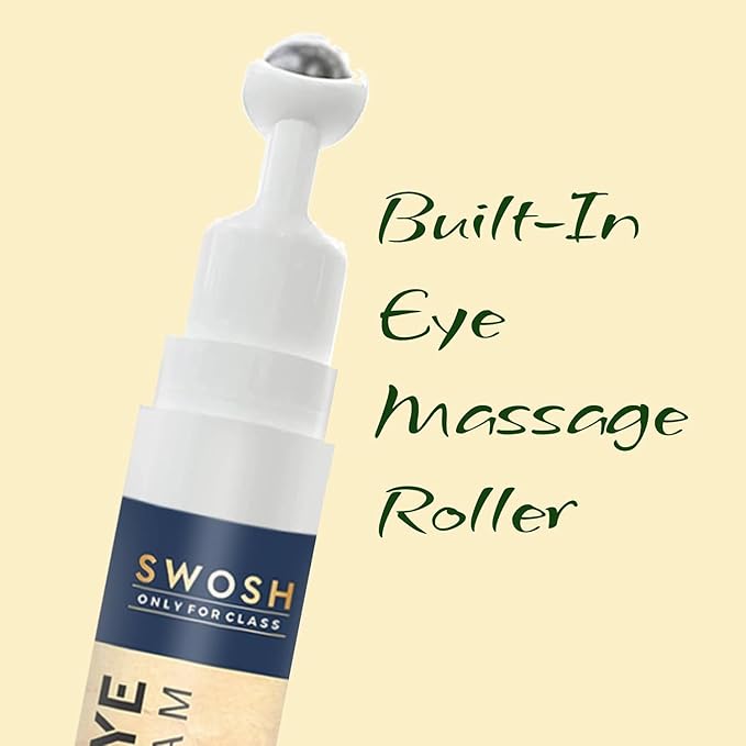 SWOSH Roll-On Under Eye Cream 15ml | Reduces Dark Circles, Puffiness & Fine Lines | Cooling Metal Roller for Easy Application | Lightweight Under Eye Gel for Men & Women | Daily Eye Care