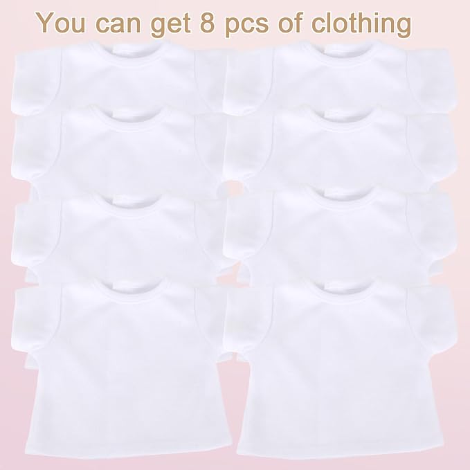 8 - Pack White Blank T - Shirts for 17 - 18 Inch Bears | Thick DIY Stuffed Animal Canvas Clothes (White)